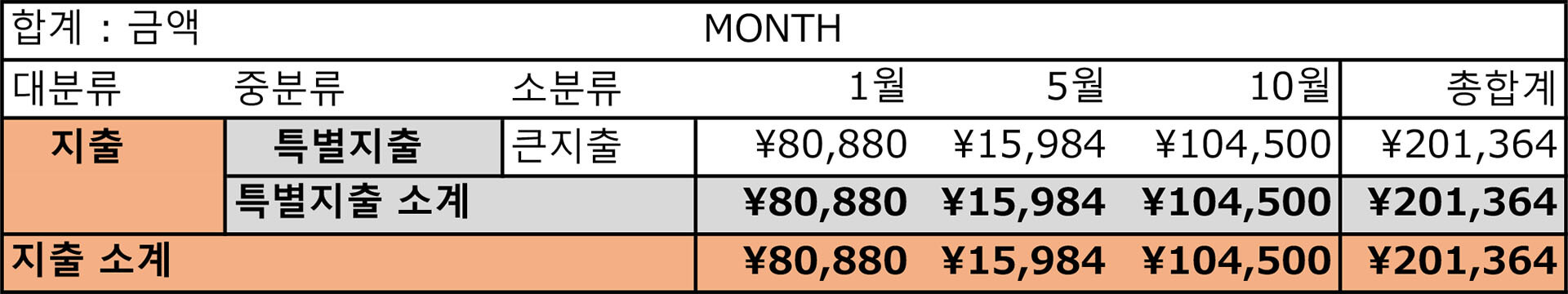2020년 가계부 연말결산 특별지출 항목